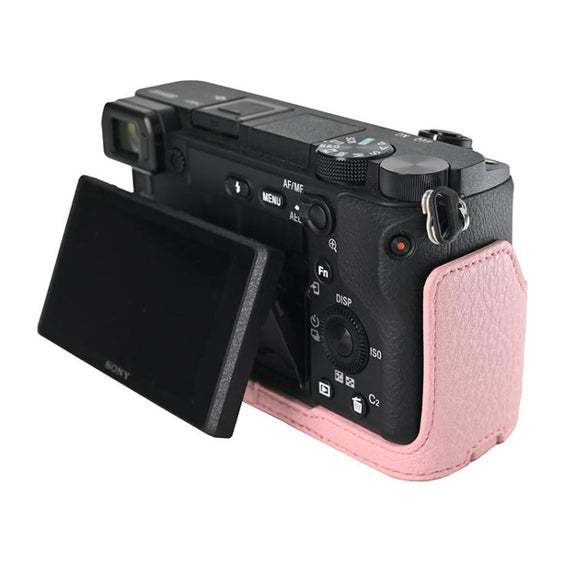 For Sony ILCE-6400 / A6300 / A6200 Litchi Texture PU Leather Camera Half Case Base(Pink)