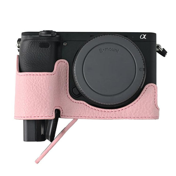 For Sony ILCE-6400 / A6300 / A6200 Litchi Texture PU Leather Camera Half Case Base(Pink)