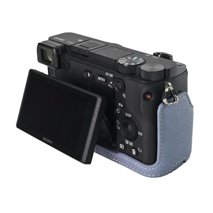 For Sony ILCE-6400 / A6300 / A6200 Litchi Texture PU Leather Camera Half Case Base(Blue) - free shipping - PMC TechLife - Order now!
