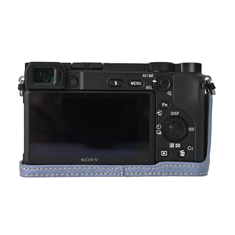 For Sony ILCE-6400 / A6300 / A6200 Litchi Texture PU Leather Camera Half Case Base(Blue) - free shipping - PMC TechLife - Order now!