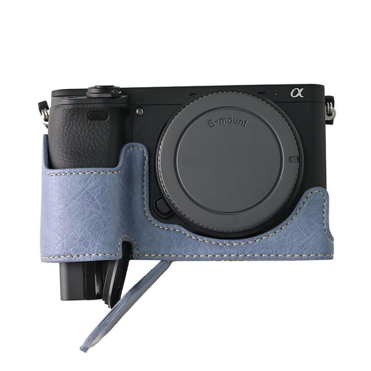 For Sony ILCE-6400 / A6300 / A6200 Litchi Texture PU Leather Camera Half Case Base(Blue) - free shipping - PMC TechLife - Order now!