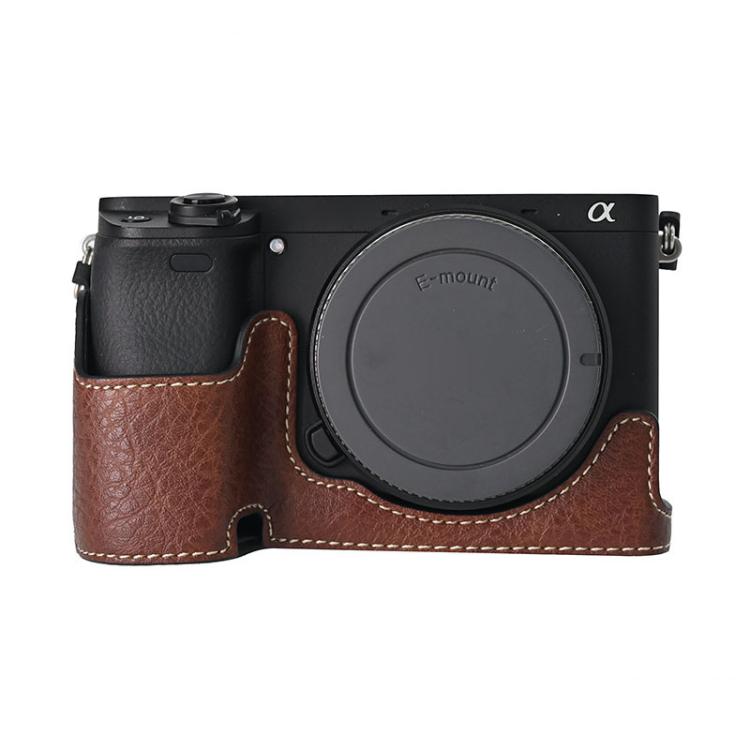 For Sony ILCE-6400 / A6300 / A6200 Litchi Texture PU Leather Camera Half Case Base(Coffee) - free shipping - PMC TechLife - Order now!