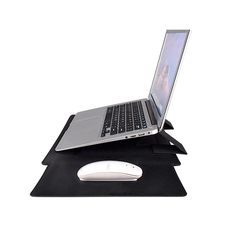 PU05 Sleeve Leather Case Carrying Bag with Small Storage Bag for 13.3 inch Laptop(Black)