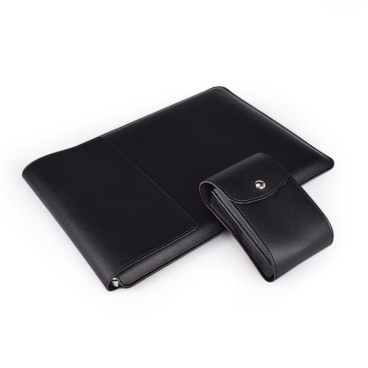 PU05 Sleeve Leather Case Carrying Bag with Small Storage Bag for 13.3 inch Laptop(Black)