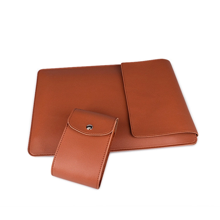 PU05 Sleeve Leather Case Carrying Bag with Small Storage Bag for 14.1 inch Laptop(Yellow)