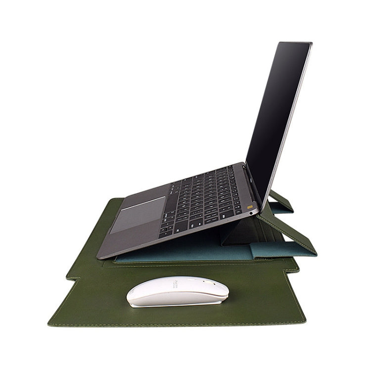 PU05 Sleeve Leather Case Carrying Bag with Small Storage Bag for 14.1 inch Laptop(Green)