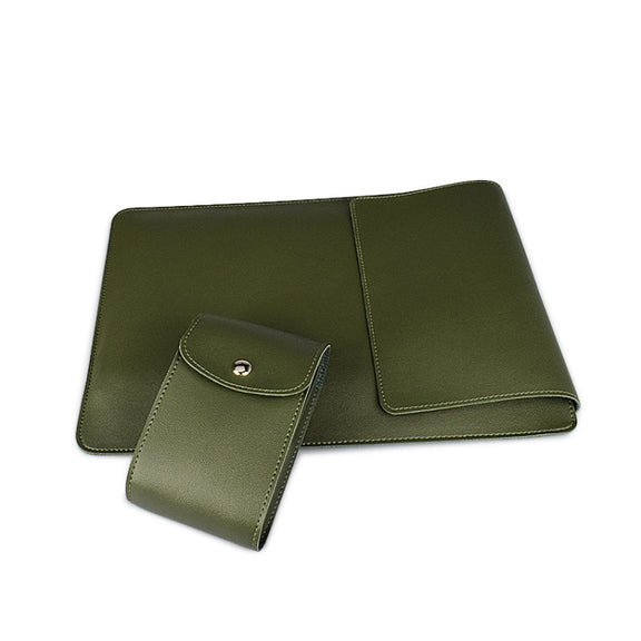 PU05 Sleeve Leather Case Carrying Bag with Small Storage Bag for 14.1 inch Laptop(Green)