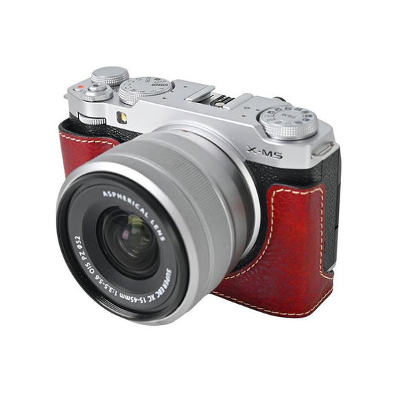 For FUJIFILM X-M5 Litchi Texture PU Leather Camera Half Case Base(Wine Red)