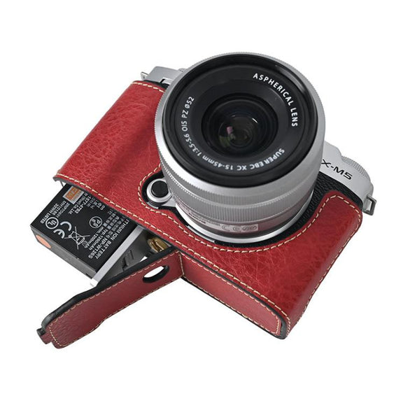 For FUJIFILM X-M5 Litchi Texture PU Leather Camera Half Case Base(Wine Red)