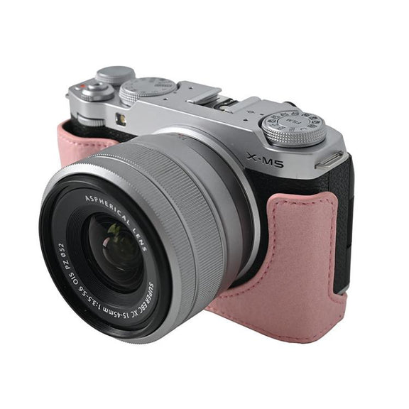 For FUJIFILM X-M5 Litchi Texture PU Leather Camera Half Case Base(Pink)