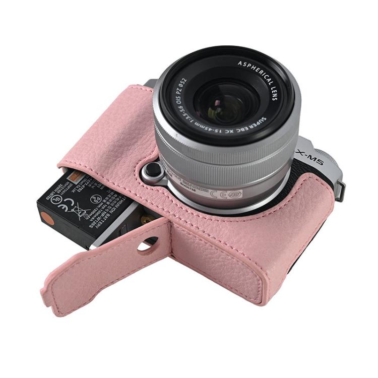 For FUJIFILM X-M5 Litchi Texture PU Leather Camera Half Case Base(Pink) - free shipping - PMC TechLife - Order now!