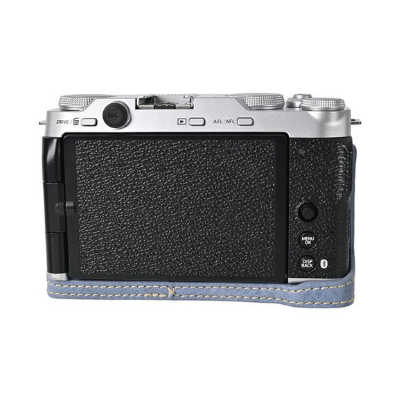 For FUJIFILM X-M5 Litchi Texture PU Leather Camera Half Case Base(Blue)
