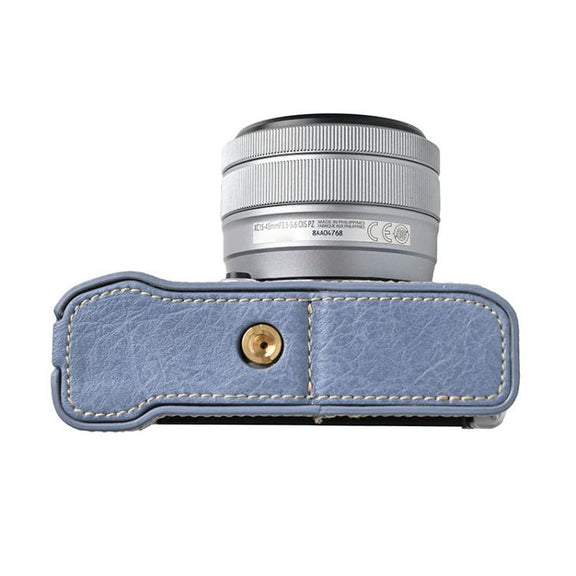 For FUJIFILM X-M5 Litchi Texture PU Leather Camera Half Case Base(Blue)