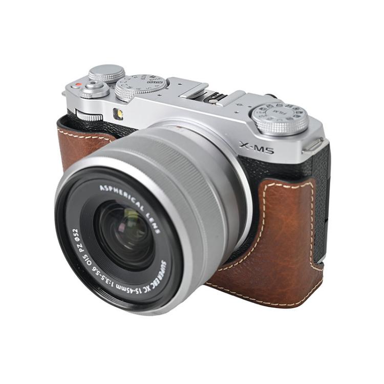 For FUJIFILM X-M5 Litchi Texture PU Leather Camera Half Case Base(Coffee) - free shipping - PMC TechLife - Order now!
