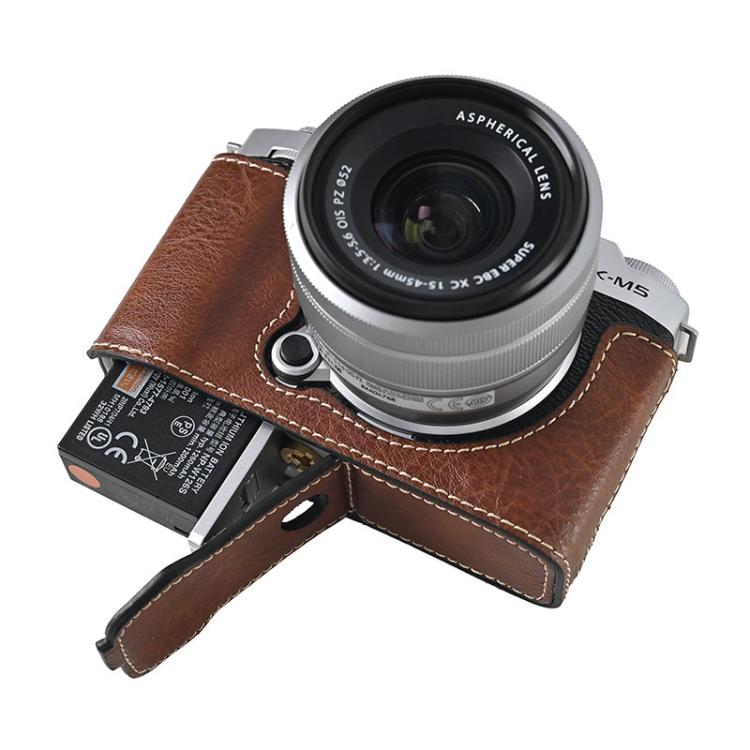 For FUJIFILM X-M5 Litchi Texture PU Leather Camera Half Case Base(Coffee) - free shipping - PMC TechLife - Order now!