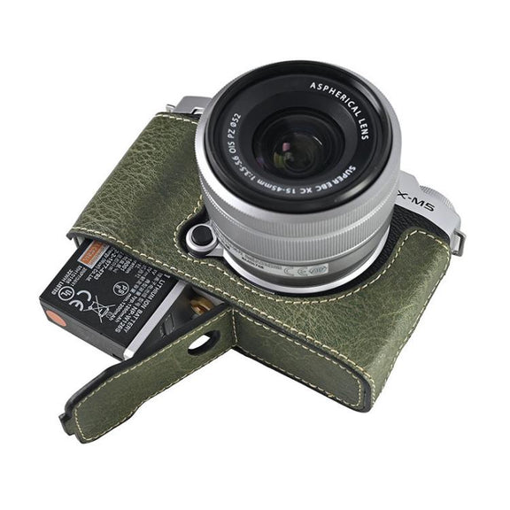 For FUJIFILM X-M5 Litchi Texture PU Leather Camera Half Case Base(Green)