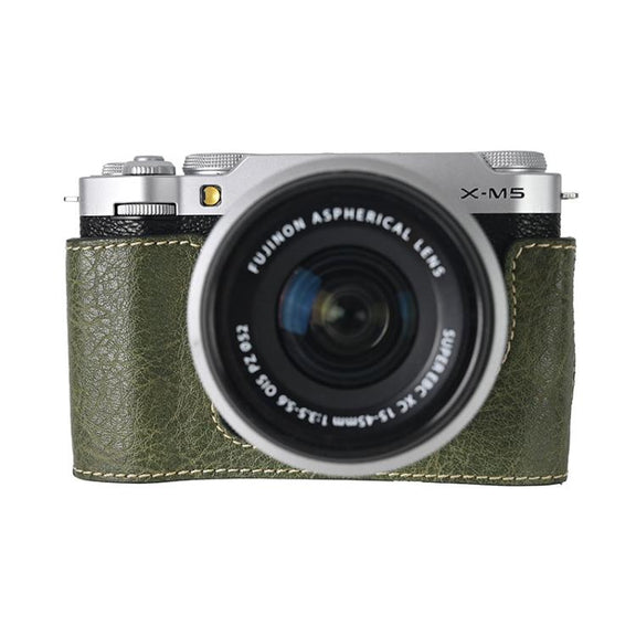 For FUJIFILM X-M5 Litchi Texture PU Leather Camera Half Case Base(Green)