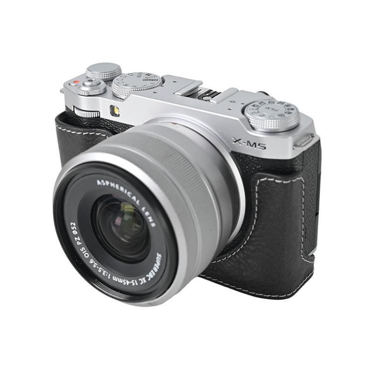 For FUJIFILM X-M5 Litchi Texture PU Leather Camera Half Case Base(Black)