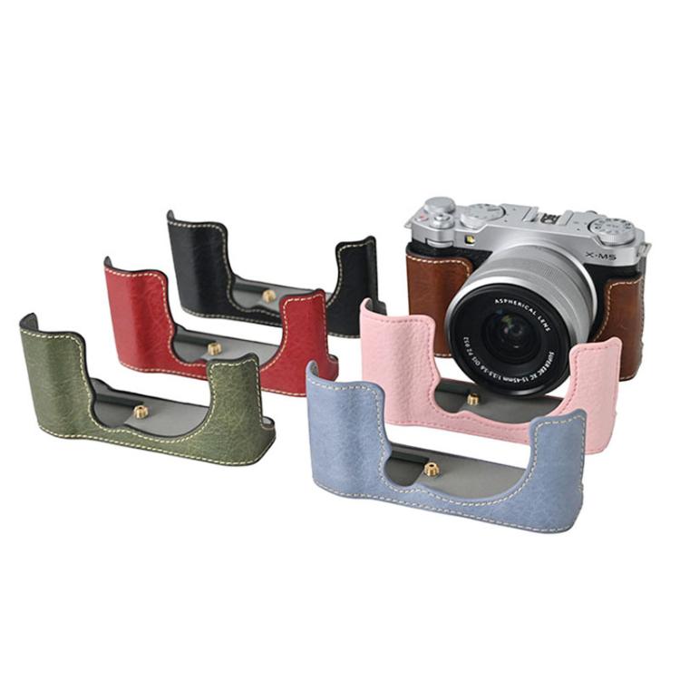 For FUJIFILM X-M5 Litchi Texture PU Leather Camera Half Case Base(Blue)