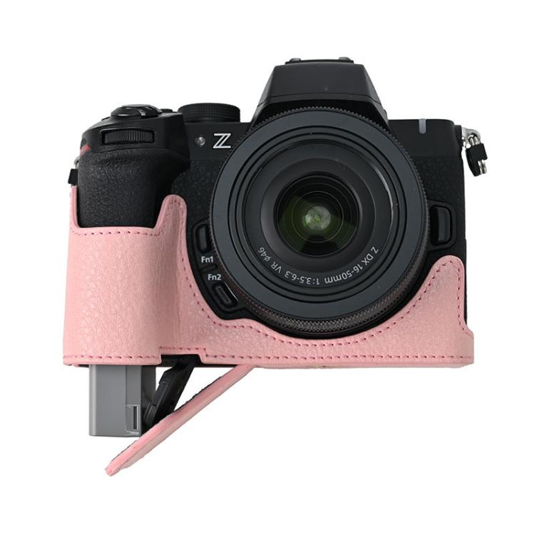 For Nikon Z50II Litchi Texture PU Leather Camera Half Case Base(Pink)