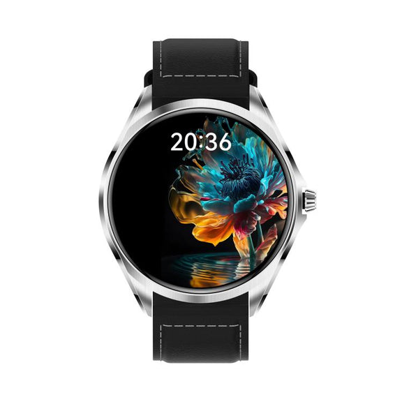 H78 1.43 inch AMOLED Screen Health & Fitness Smart Watch IP67 Water-resistant Support BT Call(Silver Shell Black Leather)