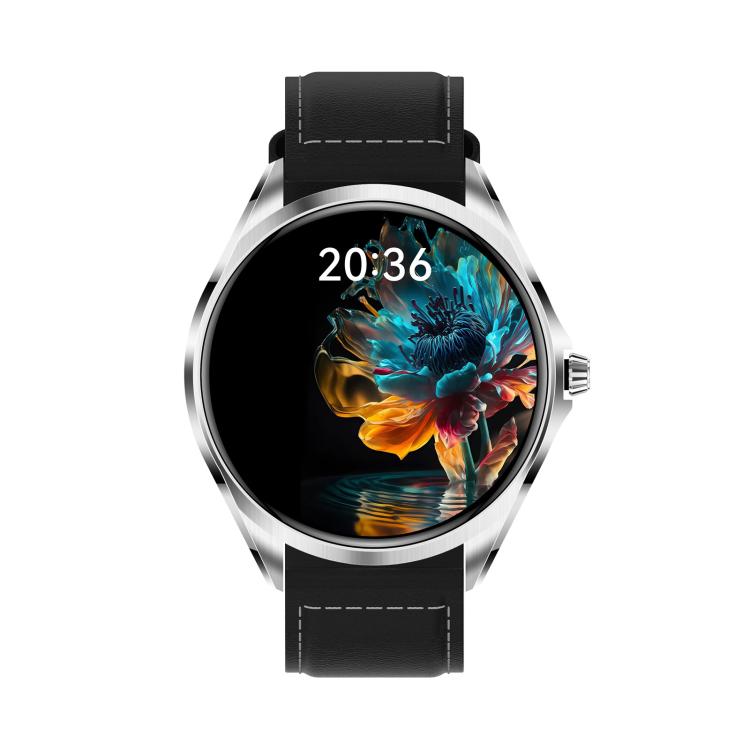 H78 1.43 inch AMOLED Screen Health & Fitness Smart Watch IP67 Water-resistant Support BT Call(Silver Shell Black Leather)