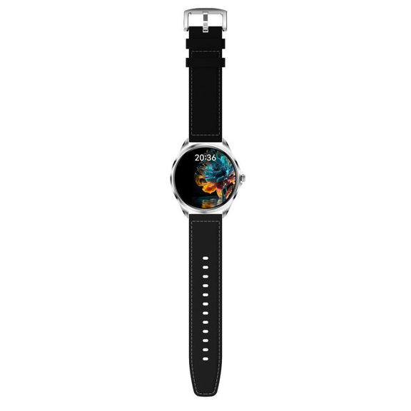 H78 1.43 inch AMOLED Screen Health & Fitness Smart Watch IP67 Water-resistant Support BT Call(Silver Shell Black Leather)