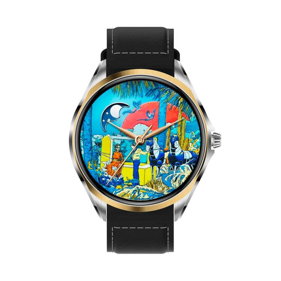 H78 1.43 inch AMOLED Screen Health & Fitness Smart Watch IP67 Water-resistant Support BT Call(Gold Shell Black Leather)