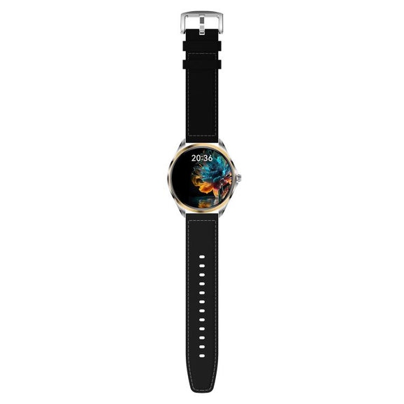 H78 1.43 inch AMOLED Screen Health & Fitness Smart Watch IP67 Water-resistant Support BT Call(Gold Shell Black Leather)