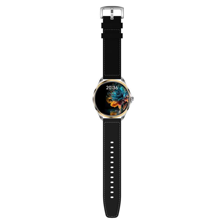 H78 1.43 inch AMOLED Screen Health & Fitness Smart Watch IP67 Water-resistant Support BT Call(Gold Shell Black Leather)