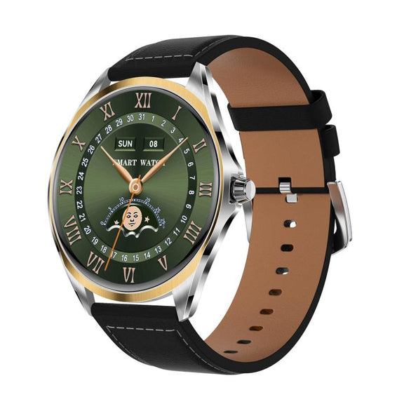 H78 1.43 inch AMOLED Screen Health & Fitness Smart Watch IP67 Water-resistant Support BT Call(Gold Shell Black Leather)