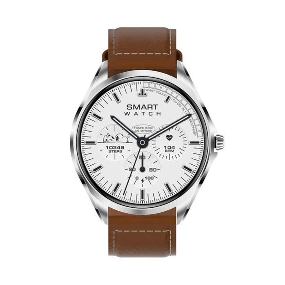 H78 1.43 inch AMOLED Screen Health & Fitness Smart Watch IP67 Water-resistant Support BT Call(Silver Shell Brown Leather)
