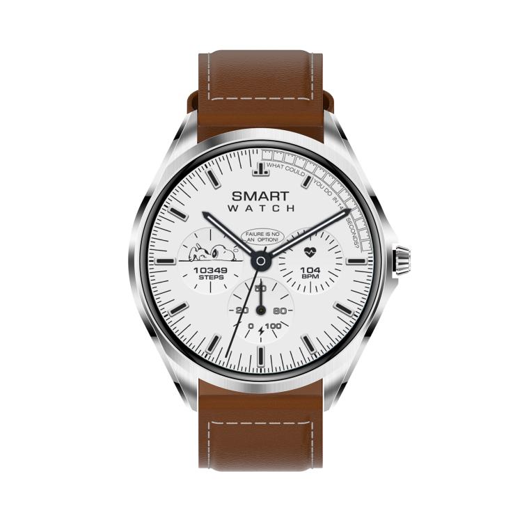 H78 1.43 inch AMOLED Screen Health & Fitness Smart Watch IP67 Water-resistant Support BT Call(Silver Shell Brown Leather)