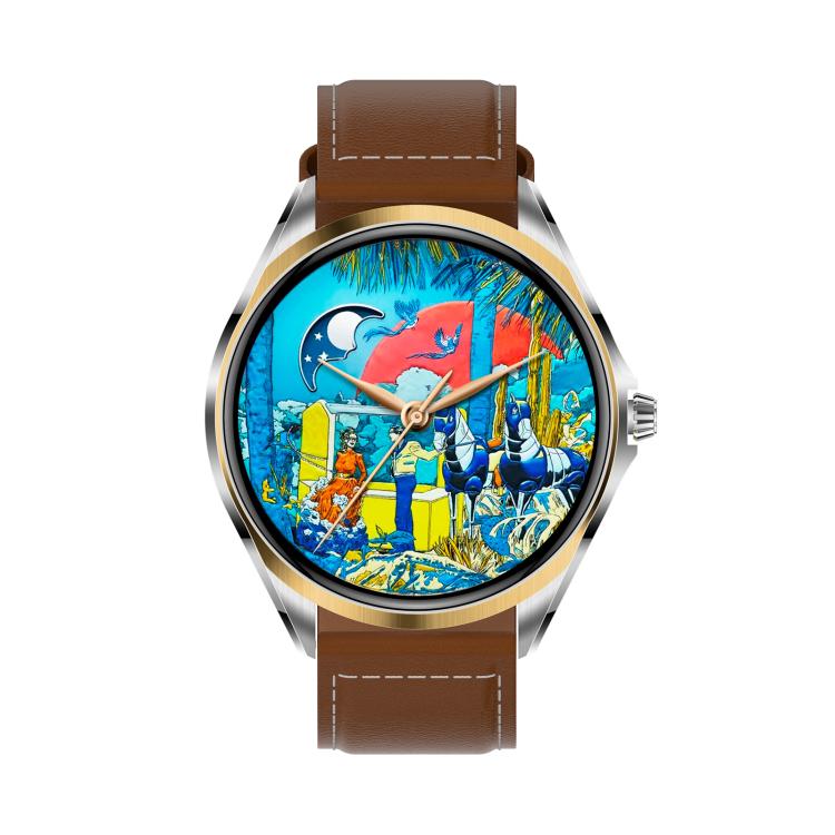 H78 1.43 inch AMOLED Screen Health & Fitness Smart Watch IP67 Water-resistant Support BT Call(Gold Shell Brown Leather)