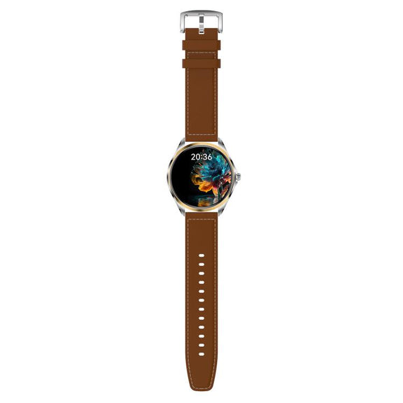 H78 1.43 inch AMOLED Screen Health & Fitness Smart Watch IP67 Water-resistant Support BT Call(Gold Shell Brown Leather)