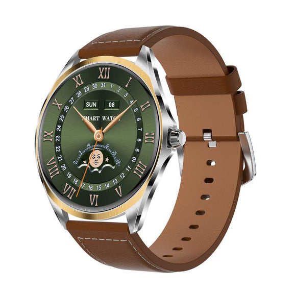H78 1.43 inch AMOLED Screen Health & Fitness Smart Watch IP67 Water-resistant Support BT Call(Gold Shell Brown Leather)