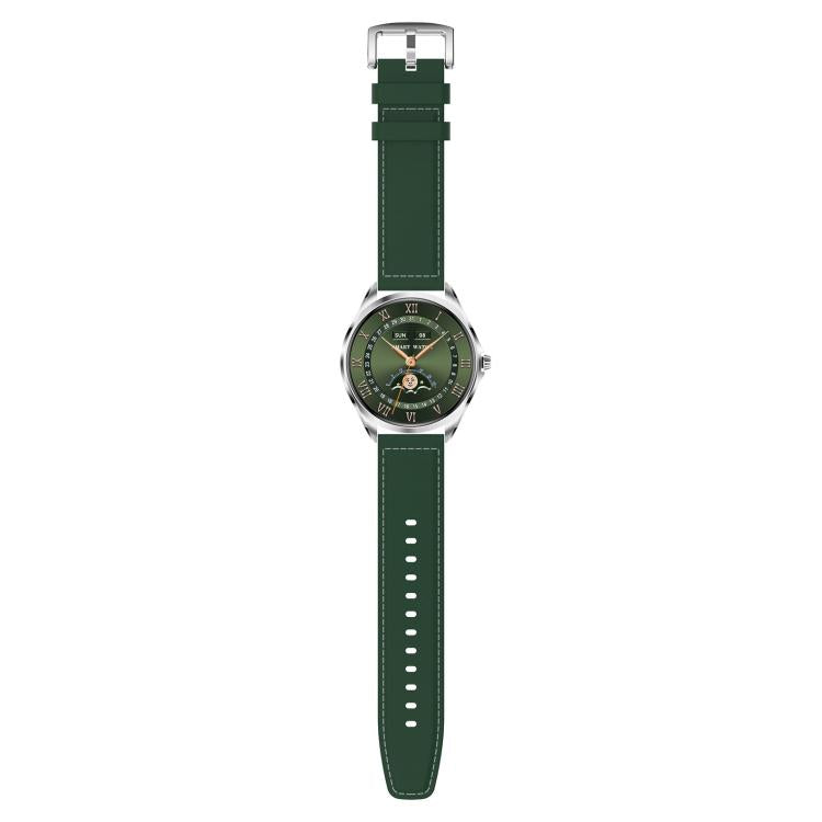 H78 1.43 inch AMOLED Screen Health & Fitness Smart Watch IP67 Water-resistant Support BT Call(Silver Shell Green Leather)