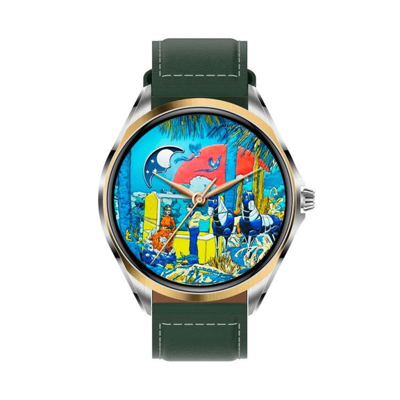 H78 1.43 inch AMOLED Screen Health & Fitness Smart Watch IP67 Water-resistant Support BT Call(Gold Shell Green Leather)