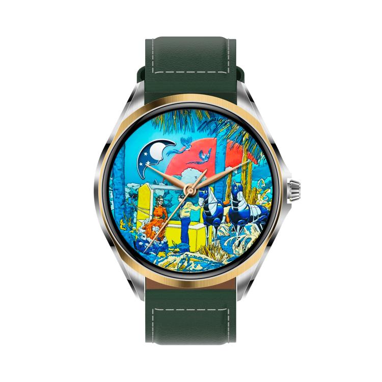 H78 1.43 inch AMOLED Screen Health & Fitness Smart Watch IP67 Water-resistant Support BT Call(Gold Shell Green Leather)