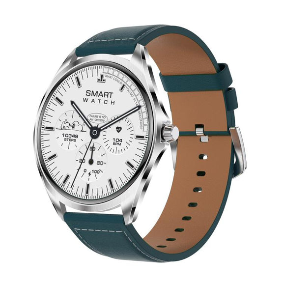 H78 1.43 inch AMOLED Screen Health & Fitness Smart Watch IP67 Water-resistant Support BT Call(Silver Shell Blue Leather)