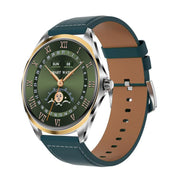 H78 1.43 inch AMOLED Screen Health & Fitness Smart Watch IP67 Water-resistant Support BT Call(Gold Shell Blue Leather)