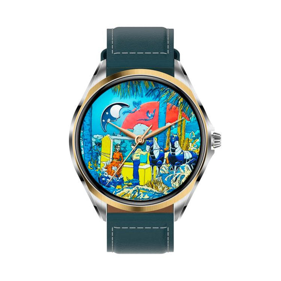 H78 1.43 inch AMOLED Screen Health & Fitness Smart Watch IP67 Water-resistant Support BT Call(Gold Shell Blue Leather)