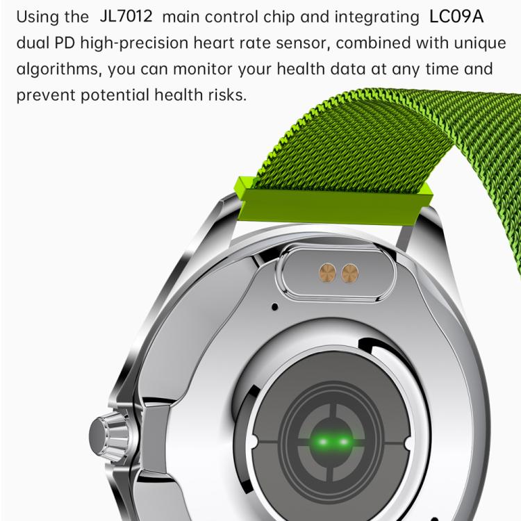 H78 1.43 inch AMOLED Screen Health & Fitness Smart Watch IP67 Water-resistant Support BT Call(Gold Shell Green Leather)