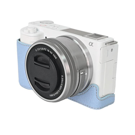 For Sony ZV-E10 Litchi Texture PU Leather Camera Half Case Base(Blue)