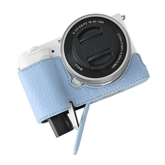 For Sony ZV-E10 Litchi Texture PU Leather Camera Half Case Base(Blue)