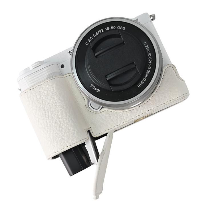 For Sony ZV-E10 Litchi Texture PU Leather Camera Half Case Base(White) - free shipping - PMC TechLife - Order now!
