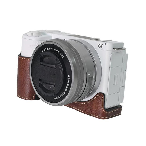 For Sony Alpha ZV-E10 II / ZV-E10M2 Litchi Texture PU Leather Camera Half Case Base(Coffee)