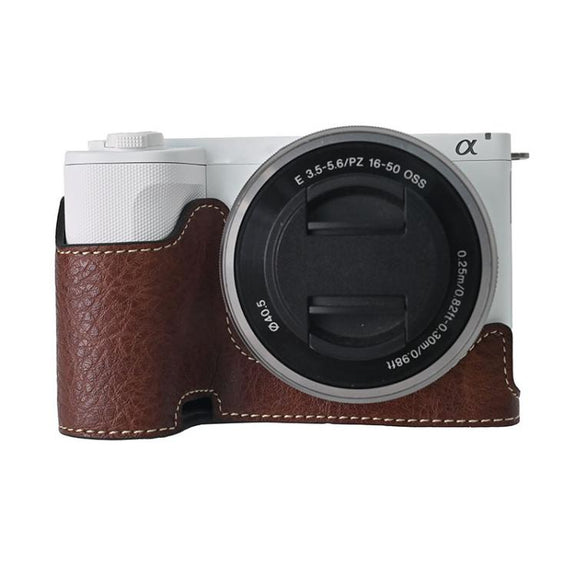 For Sony Alpha ZV-E10 II / ZV-E10M2 Litchi Texture PU Leather Camera Half Case Base(Coffee)