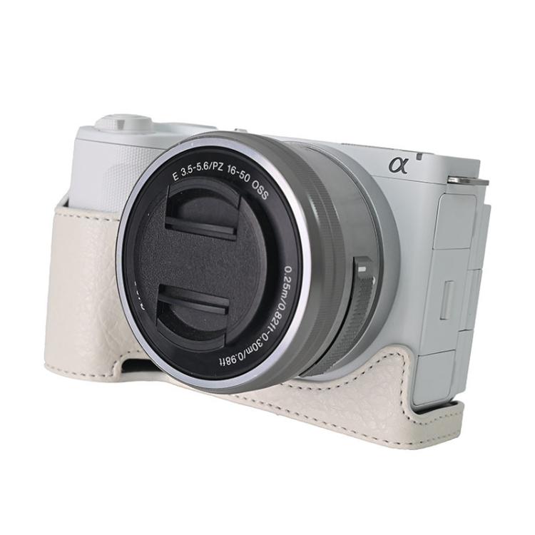 For Sony Alpha ZV-E10 II / ZV-E10M2 Litchi Texture PU Leather Camera Half Case Base(White) - free shipping - PMC TechLife - Order now!