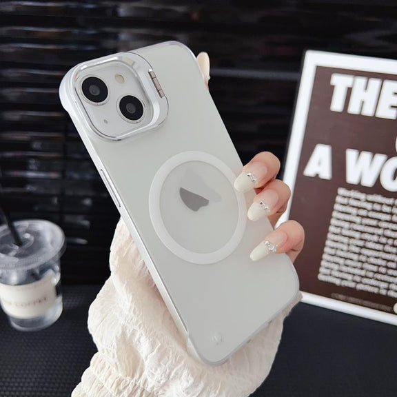 For iPhone 15 Pro Max Ultra-thin Transparent MagSafe Magnetic Frameless Lens Holder Phone Case
